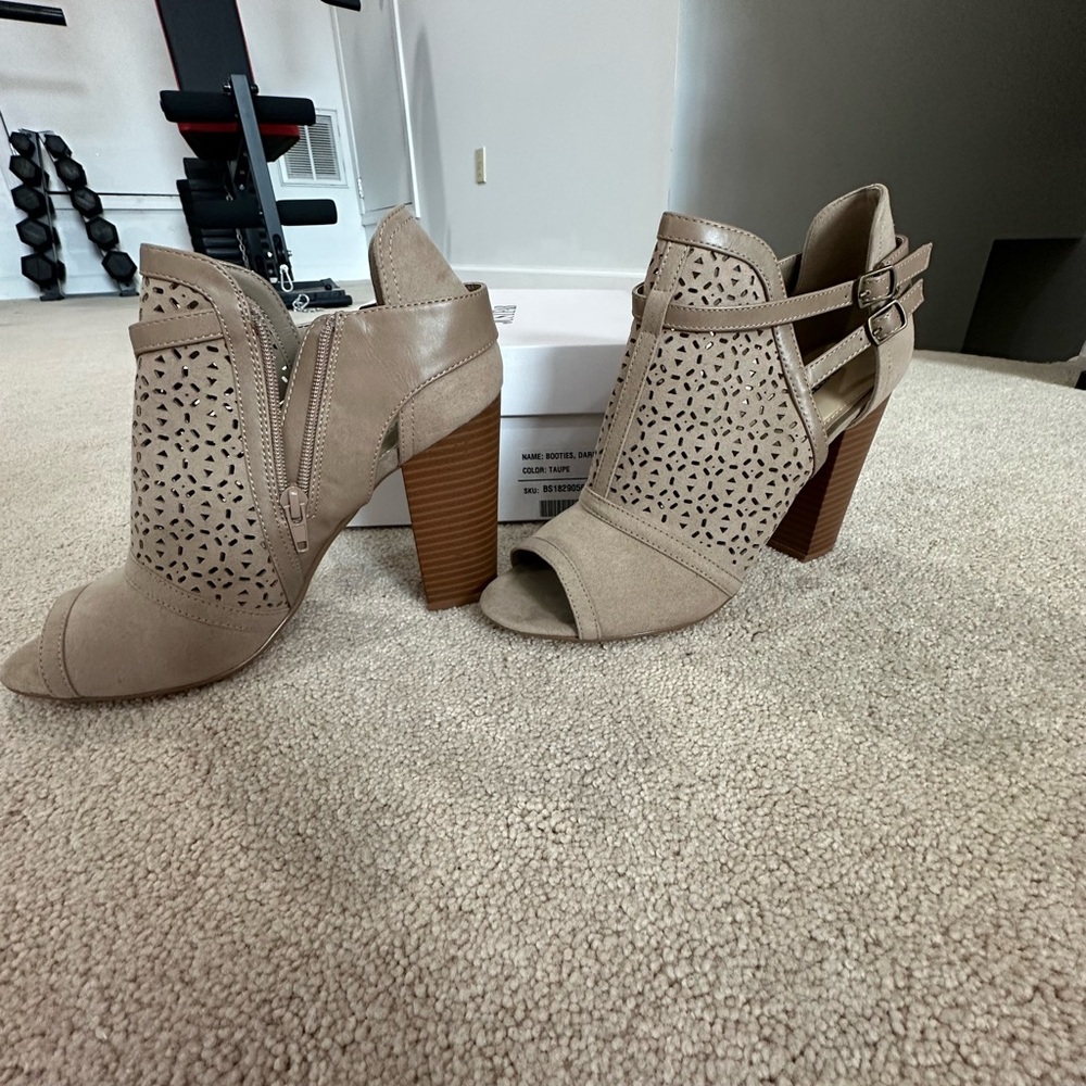 JustFab Taupe Cut-Out Heeled Boots